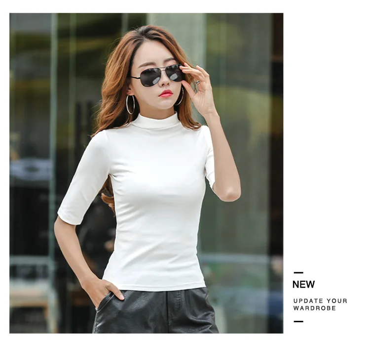 MRMT 2023 Marke Neue frauen T-sh Nahen Ärmeln Körper Abnehmen Frauen T-sh für Frau Semi-Hohen kragen Dünne Tops T280_voghion.com