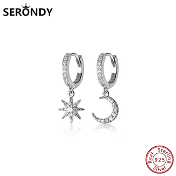 

SERONDY Moon Star Crystal 925 Silver Earrings For Women Unusual Jewelry Drop Earrings Undefined 2020 New Hit Female Gift ED10795