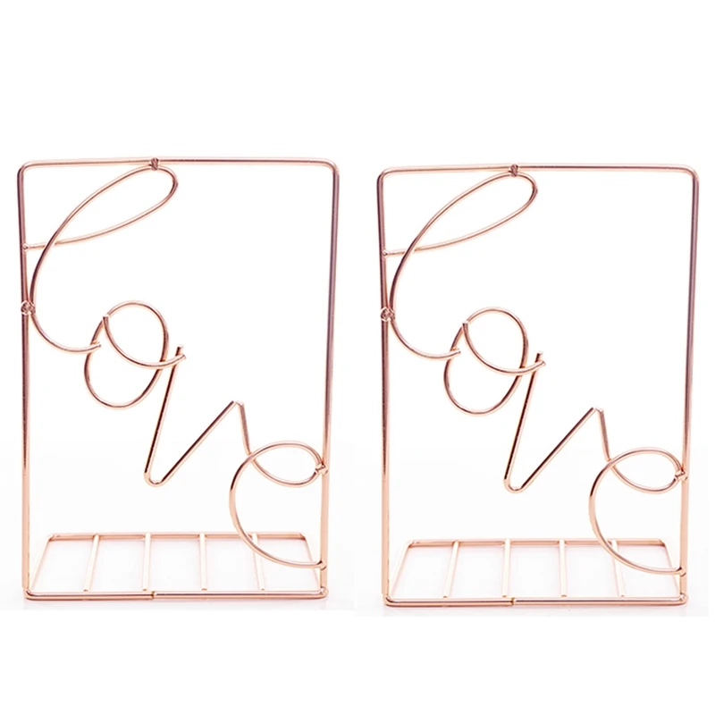 

2Pcs Creative Love Shaped Metal Bookends Desk Storage Holder Shelf Book Organizer Stand