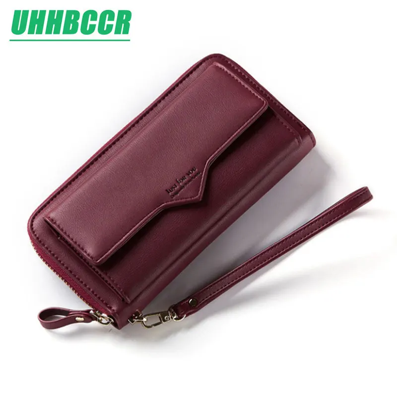 Новинка 2019 женские кожаные кошельки длинные Дизайнерские однотонные для