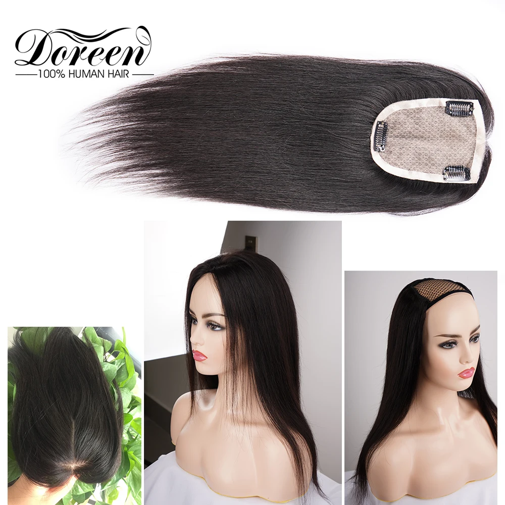 Doreen 12 дюймов 7*12 кружева ПУ волосы Топпер парик для женщин чистый цвет волос с 3 клипсами Remy человеческие волосы