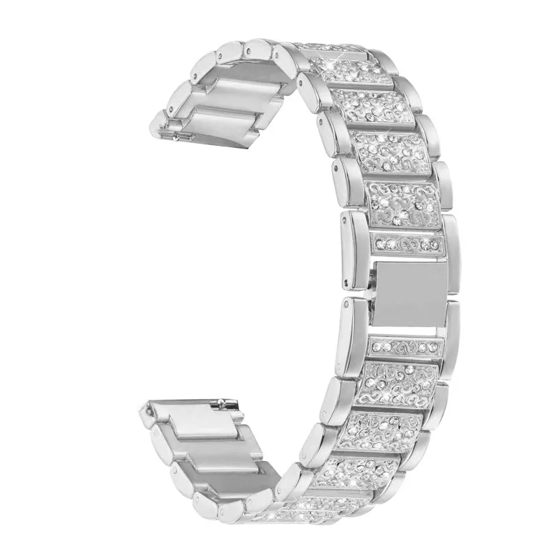 Для Fossil Q Venture Gen3/Gen4 HR/TicWatch C2 ремешок для часов 18 мм быстроразъемный металлический блестящий хрустальный Хрустальный Браслет - Цвет: Silver