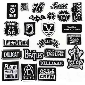 

Cool Black White English Word Diy Appliques Accessories Iron on Embroidered Letter Patches Hip Hop Outfits