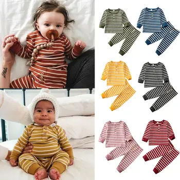 

0-24M Newborn Infant Baby Boy Girl Clothes Sets Winter Pullover Striped Long Sleeve Tops Pants Outfits Set Tracksuit