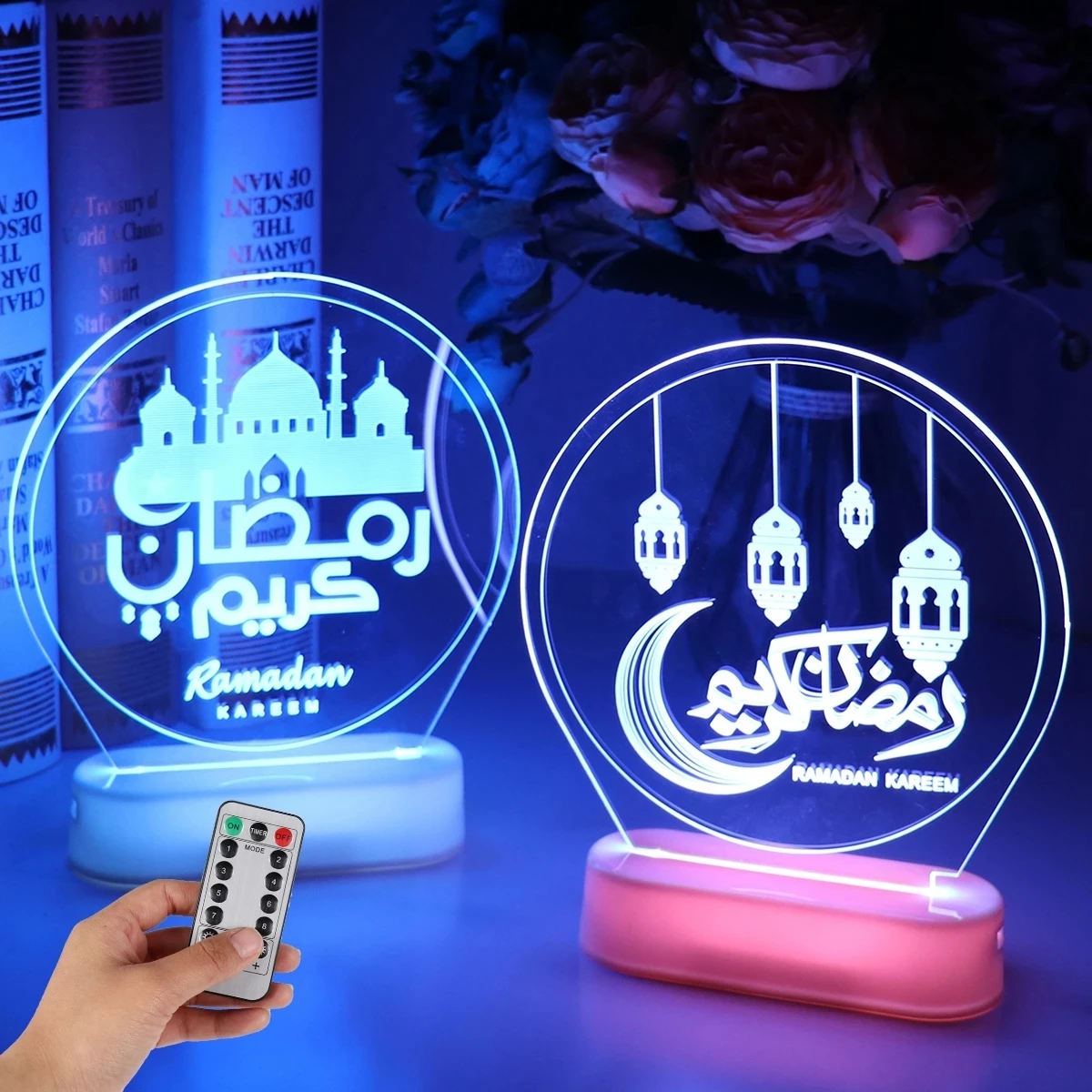 Eid 무바라크 라마단 장식 홈 문 스타 원격 제어 LED 조명, 이드 알 아샤 이슬람 파티 장식 이드 카림 라마단