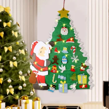 

Besegad DIY Felt Hanging Christmas Tree Xmas Santa Snowman Ornament Decoration with 2m String Light Christmas New Year Decor Toy