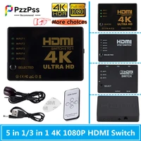 PzzPss HDMI Switcher 4K HD1080P 3 5 Port HD Schalter Selector Splitter Mit Hub IR Fernbedienung Für HDTV DVD TV BOX Z2