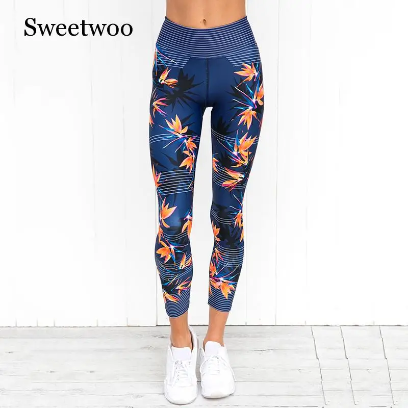 

High Waist Yoga Pants Women's Fitness Sport Leggings Stripe Printing Elastic Gym Workout Tights S-XL Running Trousers
