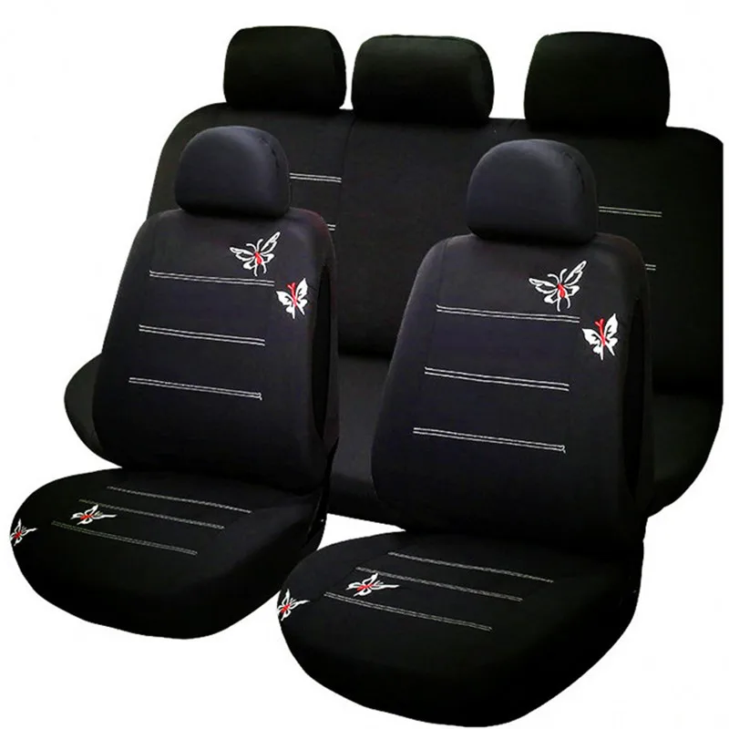 

Butterfly Embroidered Universal Car Seat Cover Black Elastic Cloth Seat-covers Fit Most Vehicles Automotive Interior Accessories
