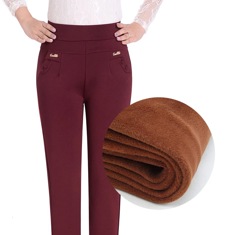 

Autumn Winter Women Elegant Warm Plus Velvet Straight Pants High Waist Stretch Thickening Female Trousers Pantalones Mujer