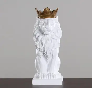 

Crown Lion Statue Handicraft Decorations Christmas Decorations for Home Sculpture Escultura Home Decoration Accessories White