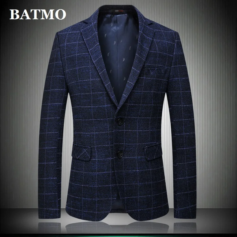 

BATMO 2019 new arrival autumn high quality casual plaid blazer men,men's casual plaid jackets,1613