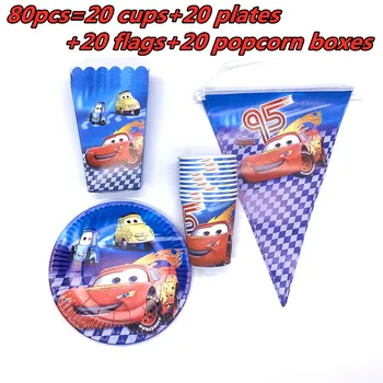 

Disney Cars Party Supplies Paper Cup Plates Flags Caps/Popcorn box Kids Boys Lightning McQueen Birthday Party Decorations Sets