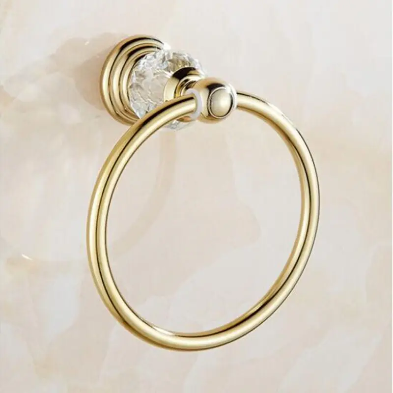 

Golden Chrome Zinc Alloy Bathroom Crystal Towel Rings Bathroom Decoration Luxury Towel Sanitary Fittings