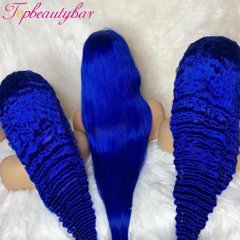 Blue Color Body Wave/Straight 13X4 Lace Front Wig Brazilian Colored Human Hair Wigs For Women Remy Preplucked | Шиньоны и парики