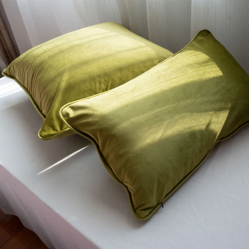 Мягкие роскошные золотые зеленая бархатная Наволочка на подушку Подушка Чехол Диван-кровать, накидка для подушки, окантовкой дизайн не образует катышков на шнуровке без начинки