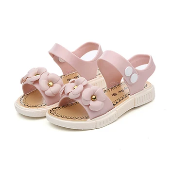 

2020 New Girls Sandals PU Breathable Soft Sole Floral Decor Slippers for Summer