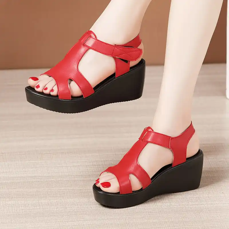 ladies red wedges