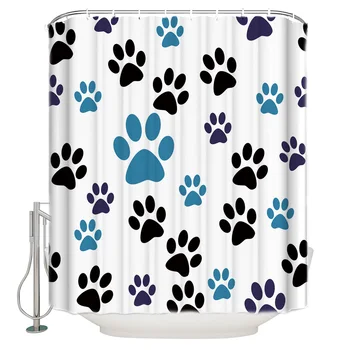 

Waterproof Polyester Fabric Shower Curtain Dog Paw Prints Shower Curtain