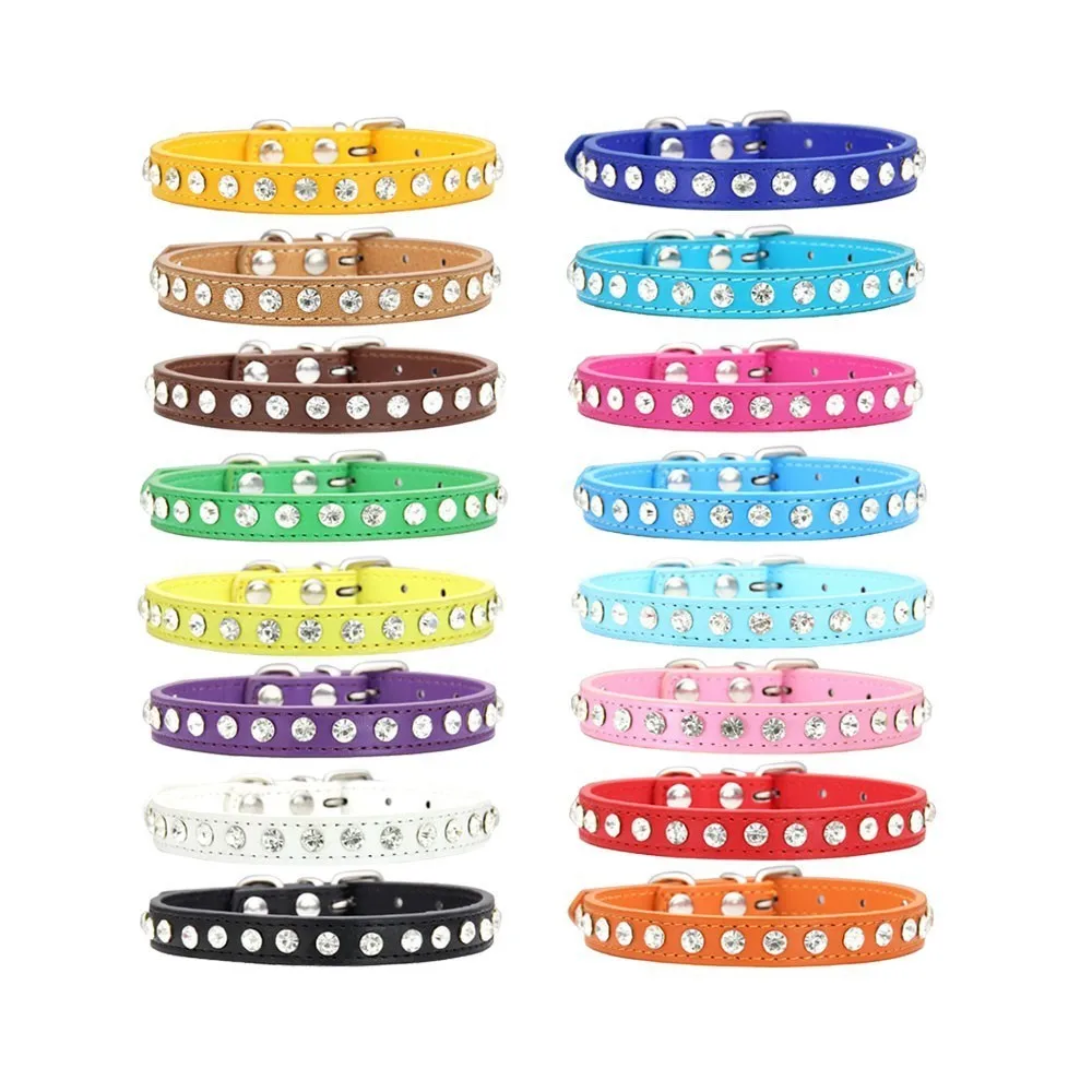 

Pet Diamond Dog Collar Leather Adjustable Dogs Cats Collars Control Handle Training Pet Puppy Kitten Collar Pet Supply Product