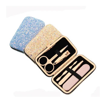 

5 in 1 Home Travel Glitter Case Manicure Pedicure Set Nail Care Beauty Kit Tool For Women Girl Child Kid Birthday Holiday Gift