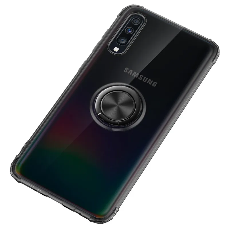Кольцевой магнитный держатель прозрачный чехол для телефона samsung Galaxy S10 Plus Lite S10E Note 10 Pro A50 прозрачный мягкий силиконовый чехол из ТПУ - Цвет: Gray