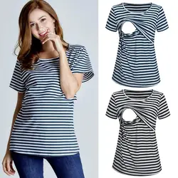 Блузка для беременных, Женская свободная повседневная короткая одежда, блузка для беременных, Женская свободная полосатая футболка с