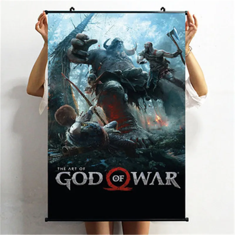 God of War Kratos плакат декоративной живописи ткань прокрутки живопись спальня настенные вешалки фигурка модель X2307 - Цвет: 60X40CM