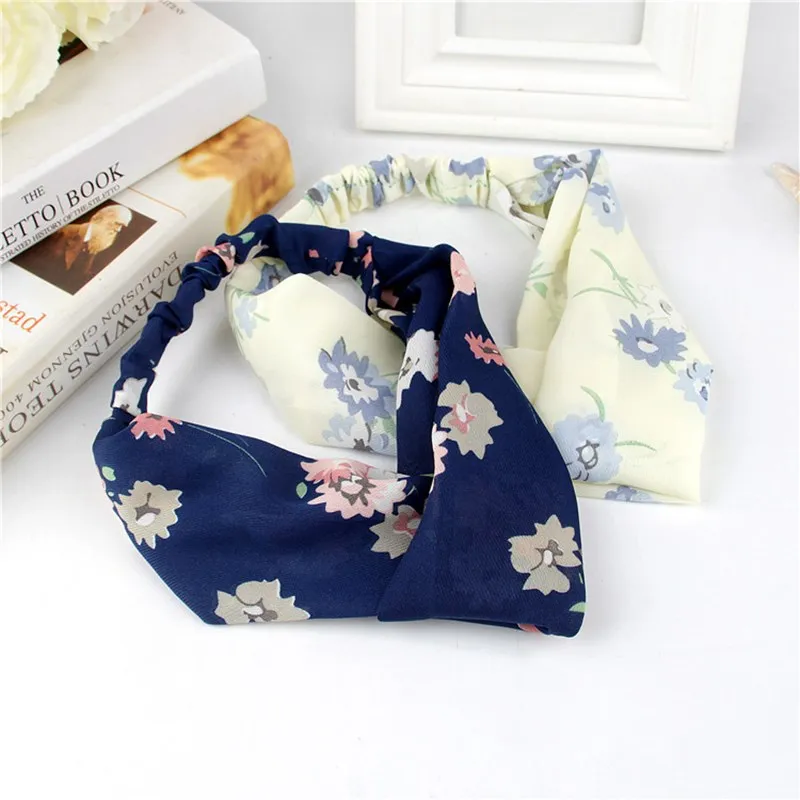 New Retro Headbands Fashion Girls Cross Knot Floral Elastic Headwrap For Women Makeup Wash Face Hair Accessories |