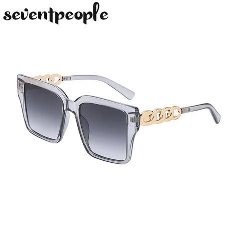 Oversized Square Sunglasses Women 2021 Luxury Brand Designer Trendy Rectangle Sun Glasses For Female Chic Metal Temples