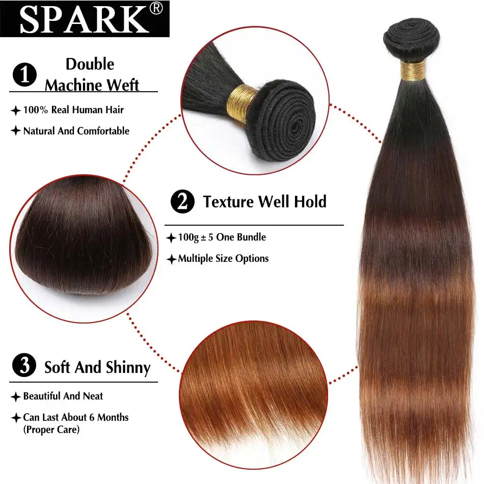 Spark Ombre бразильские прямые человеческие волосы для наращивания 3/4 шт 100% Remy