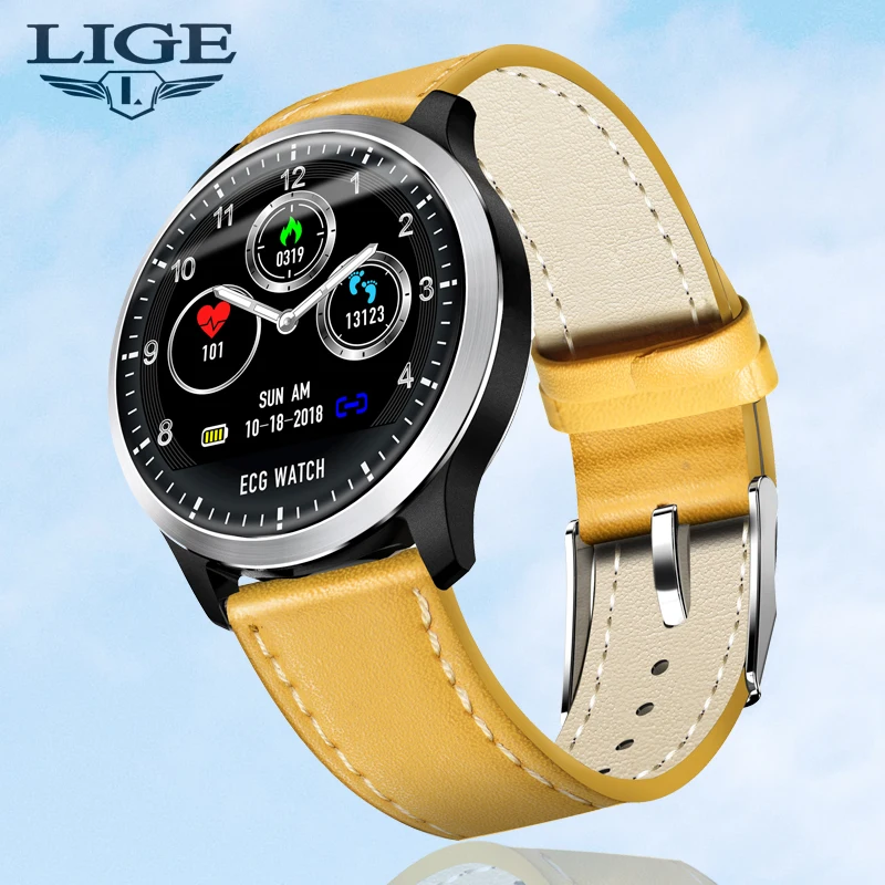 Tanie LIGE ekg PPG smart watch tętna monitor ciśnienia krwi inteligentny zegarek ekg uśpienia monitora smartwatch fitness z nadajnikiem Android IOS