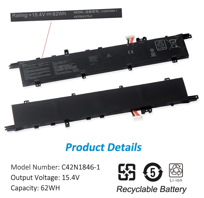 Bateria do Portátil de Kingsener C42n18461 para Asus Zenbook Pro Duo Ux581gv Duo Pro Ux581g Pro Duo Ux581gv 0b20003490015.4v 62wh - Imagem 4