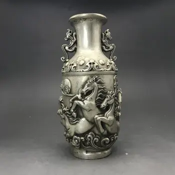 

Collection Chinese Tibet Silver Copper Flower Bottle Vase Carving Horse Daming Xuande Mark