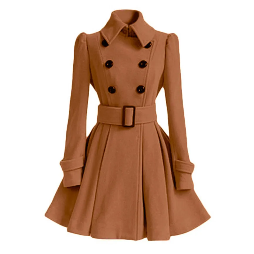 Шерстяное Женское пальто, зимнее пальто, двубортное с поясом, тонкая куртка, женская модная черная Повседневная Верхняя одежда, винтажное пальто