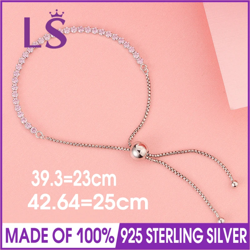 LSLuxury, 925 пробы, серебряный, розовый, сверкающая нить, браслет, подходит для оригинальных бусин, шарм. Хорошее ювелирное изделие для женщин, подарок. W