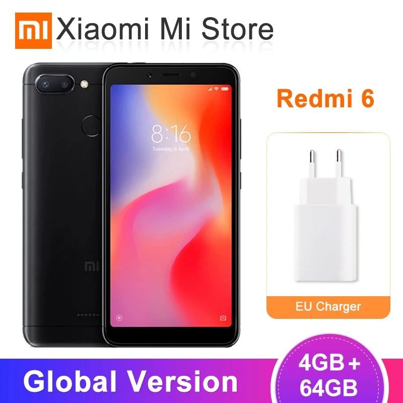 Global Version Xiaomi Redmi 6 4GB 64GB Helio P22 Octa Core 12MP+5MP AI Dual Cameras 5.45" Full Screen redmi6 Mobile Phone