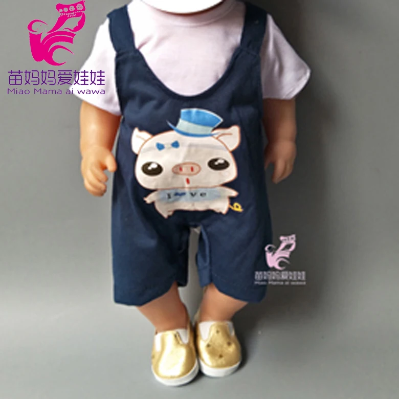 

43cm baby doll boy white shirt strap pants baseball cap set for 18 Inch dolls suit for doll girls Christmas gift