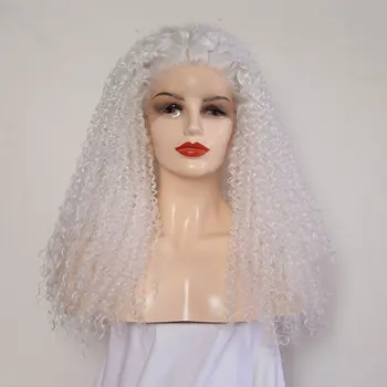 

White Afro Kinky Curly Synthetic Hair Lace Front Wig Glueless Heat Resistant Fiber Hair Natural Hairlne Free Part For Women Wigs