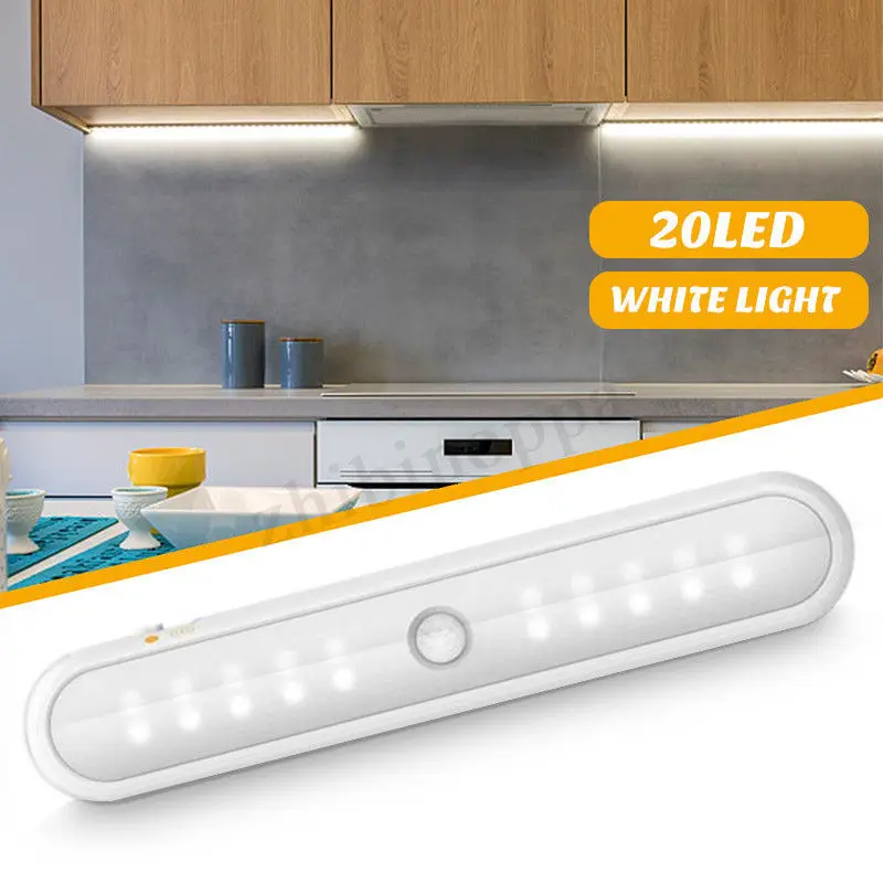 

Wireless Under Cabinet Light PIR Motion Sensor Night Light 20 LED Closet Wardrobe Kitchen Sensor Night Lamp Battery Operated