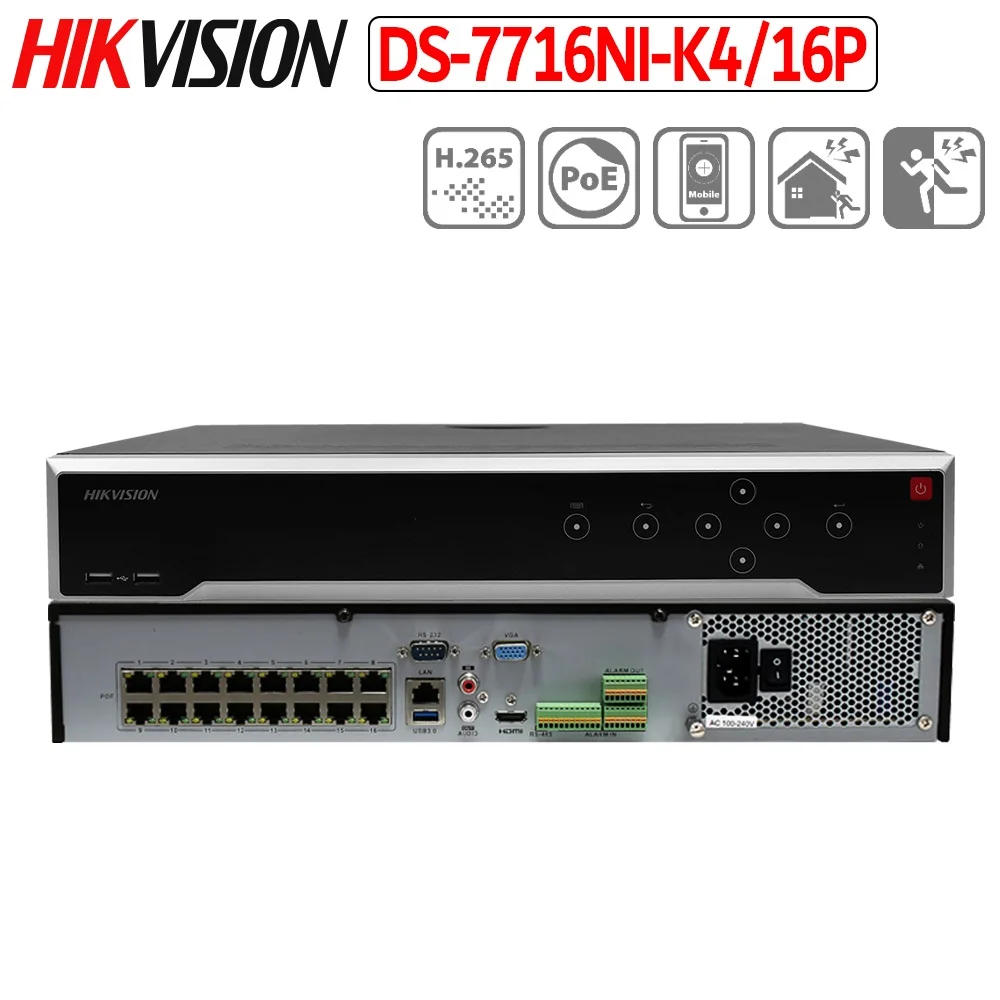 Hikvision 32CH POE NVR DS-7732NI-K4/16 P 32 канала 16 PoE портов сетевой видеорегистратор Поддержка двустороннего разговора до 12 МП записи