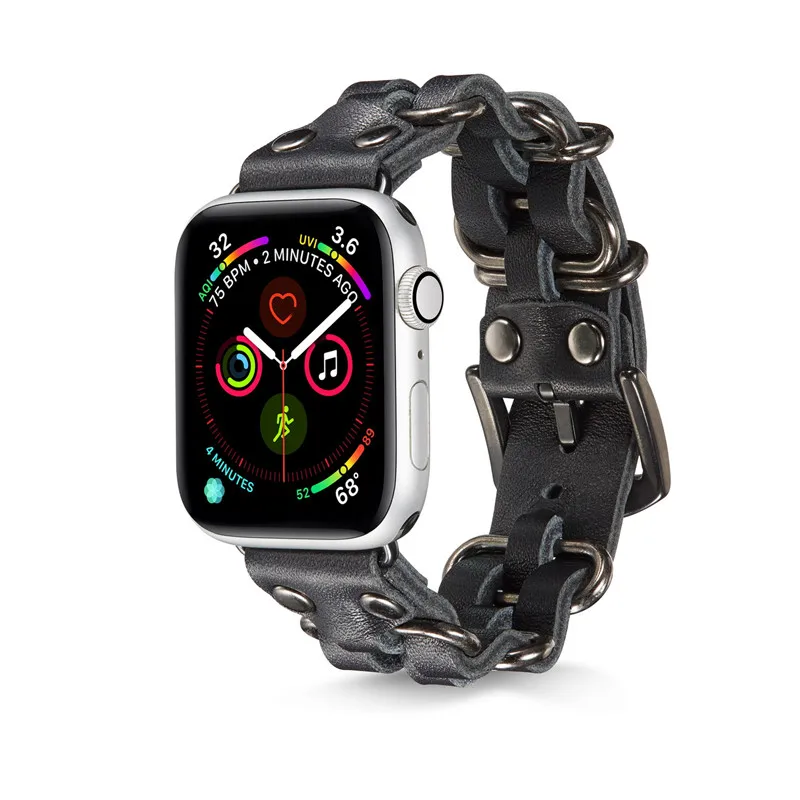 Кожаный сменный ремешок для часов 40 44 мм для Apple Watch 5 4 3 2 в стиле рок, панк, аксессуары для браслетов iWatch 38 42 мм, ремешок из натуральной кожи