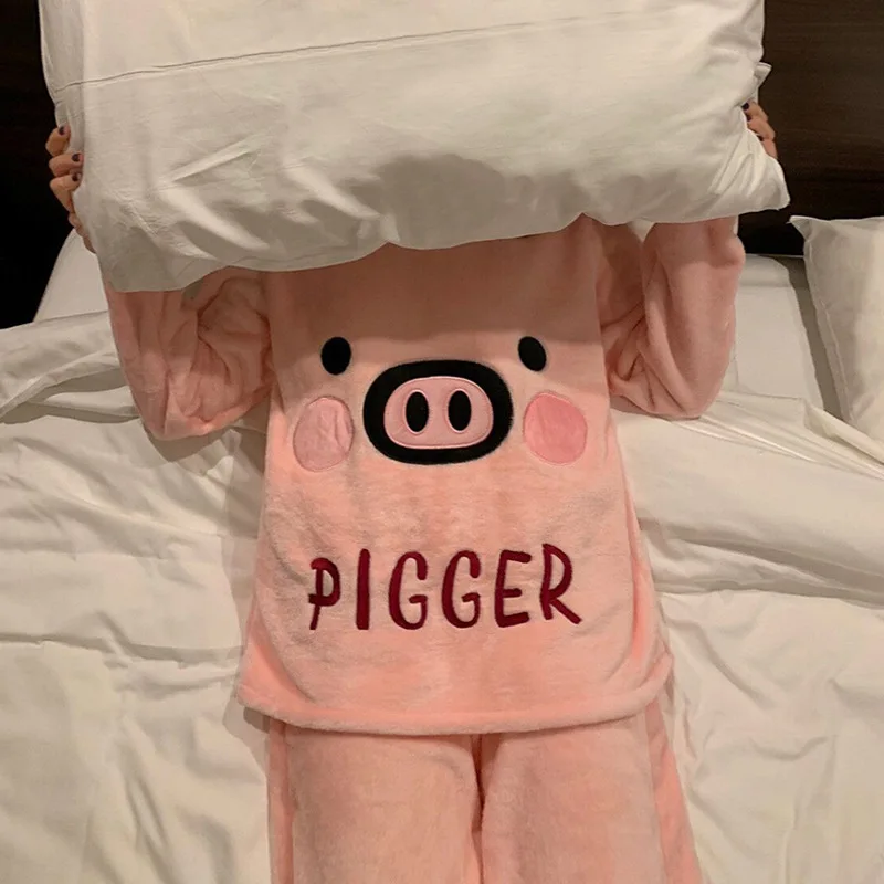 

Pajamas Women's 2019 New Style Autumn And Winter Japanese-style Cartoon Cute Pattern Homewear Set Loose-Fit Short-height Two-Pie