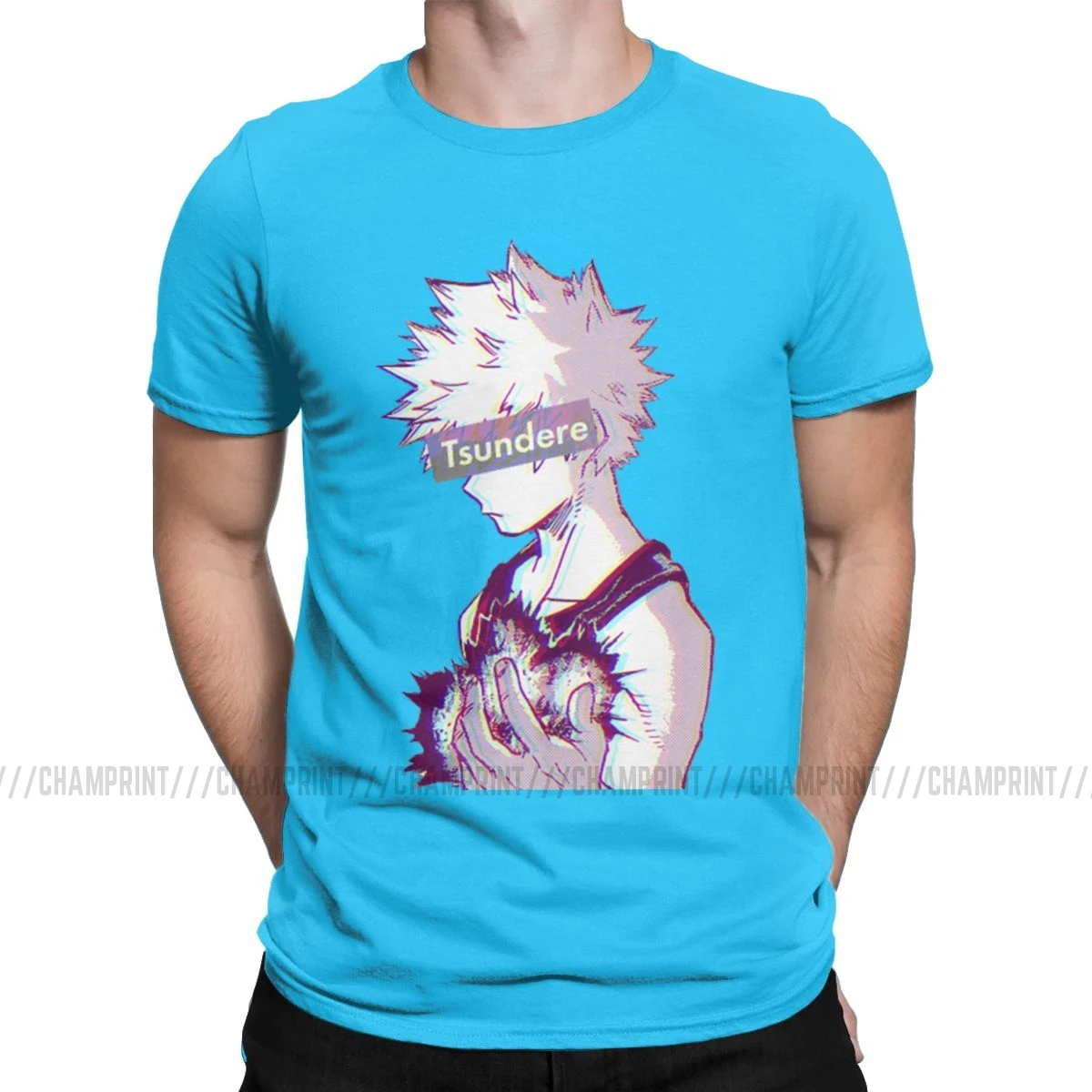 Футболки Tsundere Bakugo Boku No Hero Academy, мужские хлопковые футболки, манга izku All Might, аниме, футболки с коротким рукавом, 4XL, 5XL, 6XL, Топ - Цвет: Королевский синий