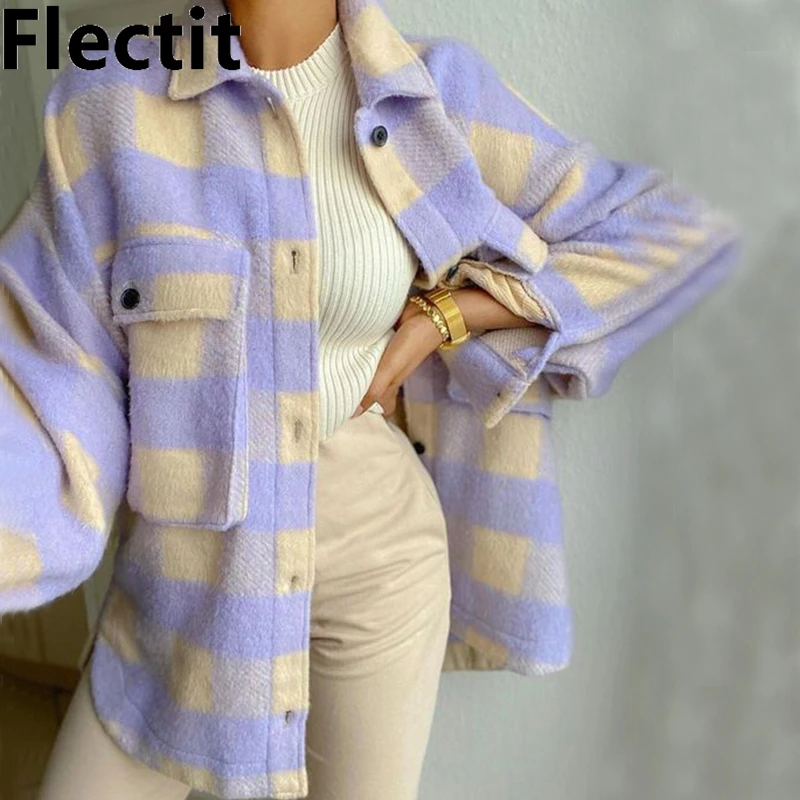 Flectit Oversized Plaid Overshirt Women 