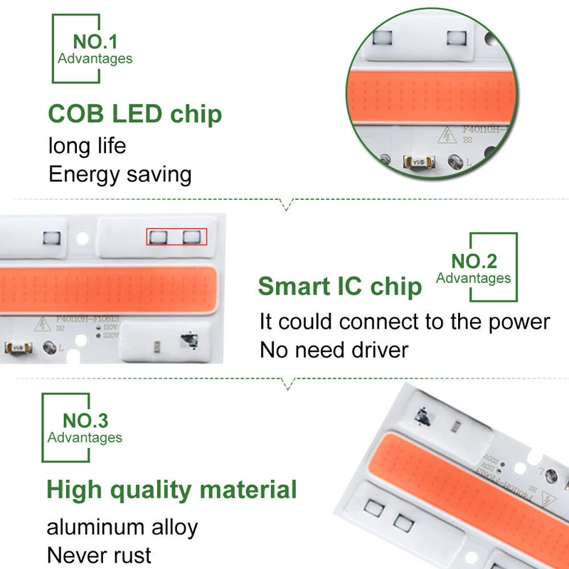 Набор из 5 Вт, 30 Вт, 50/70W полный спектр светодиодный COB чип для сельскохозяйствнных ламп лампы светильник интегрированный Smart IC драйвер