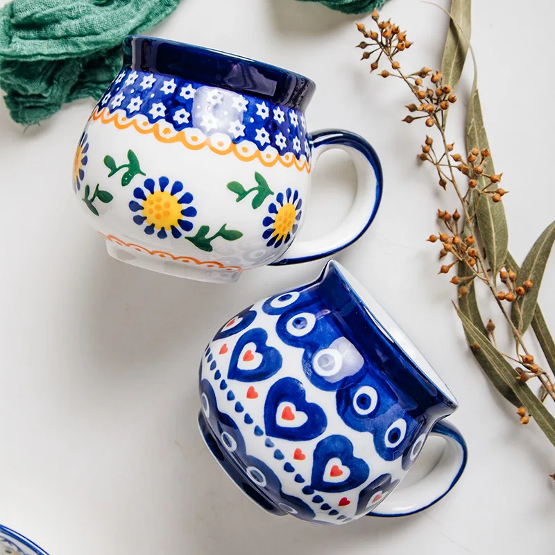 

Подарочные керамические чашки в европейском стиле, креативные чашки в народном стиле, большая емкость, керамическая чашка в стиле ретро, ча...