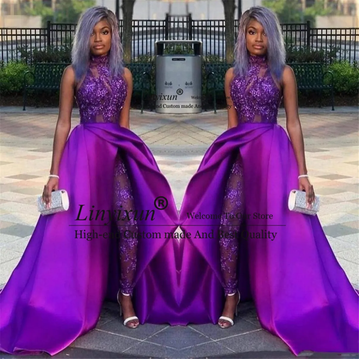 2021 Purple Jumpsuits Prom Dresses With 