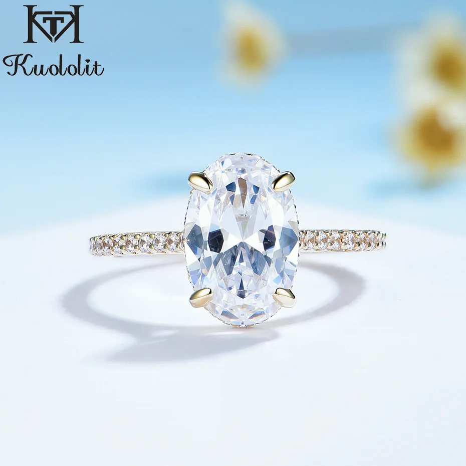 Kuololit Овальный 8X12 4CT кольца с муассанитом для Для женщин однотонные 18K 14K 10K желтого