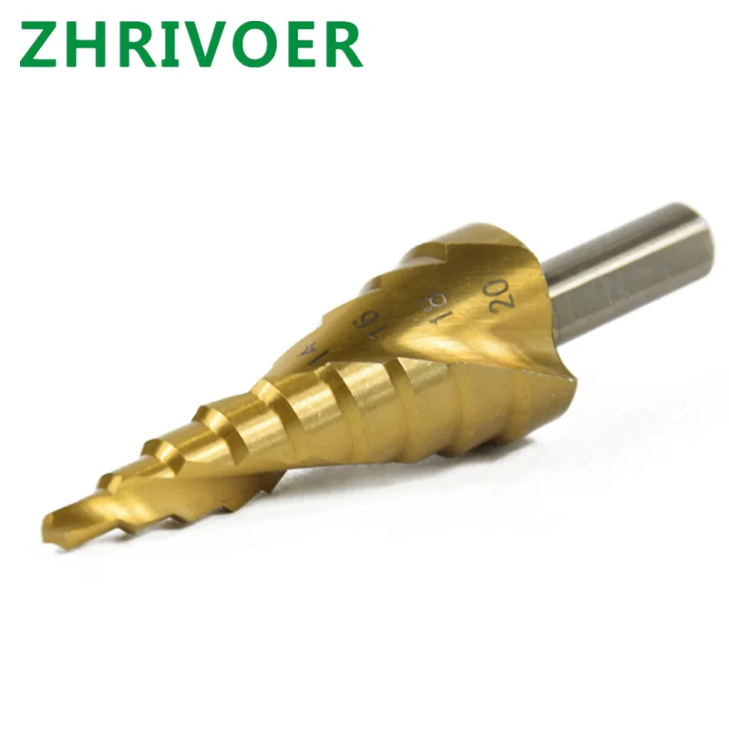 Triangular shank titanium plated bit spiral groove step drill 4241 material step drill pagoda drill multi-functional bit